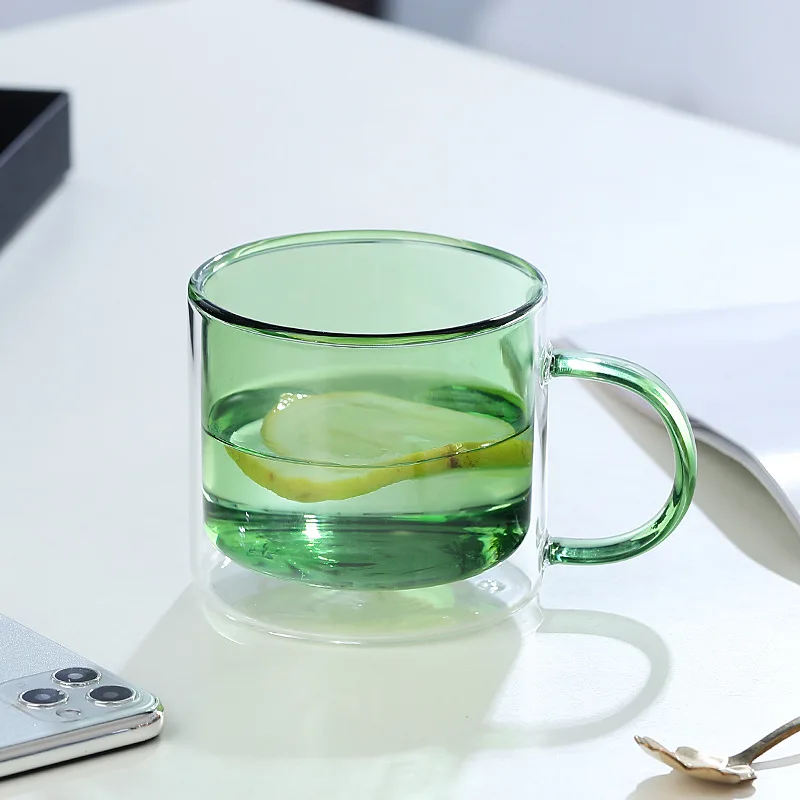 Pretty Comy Transparent Cylindrical Double Glass Coffee Cup 250ml，Clear  Coffee Tea Glass Mugs
