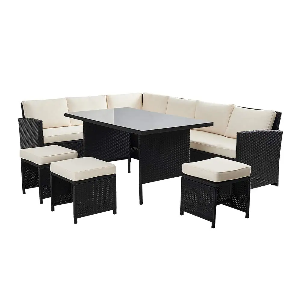 9 Seater Corner Sofa Lounge Set with Coffee Table Stool Wicker Patio Garden Rattan Outdoor Garden Furniture Set