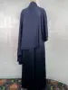 Navy blue Satin irregular-cut top and wide-leg pants set