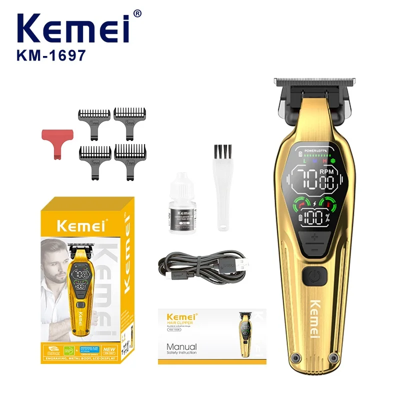 Tondeuse à cheveux sans fil rechargeable KEMEI Km-1697, tondeuse électrique et clipper pour hommes