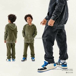 Kids Tracksuit Set Customizable 350g Hoodie Joggers Washed Vintage Style Eco Friendly