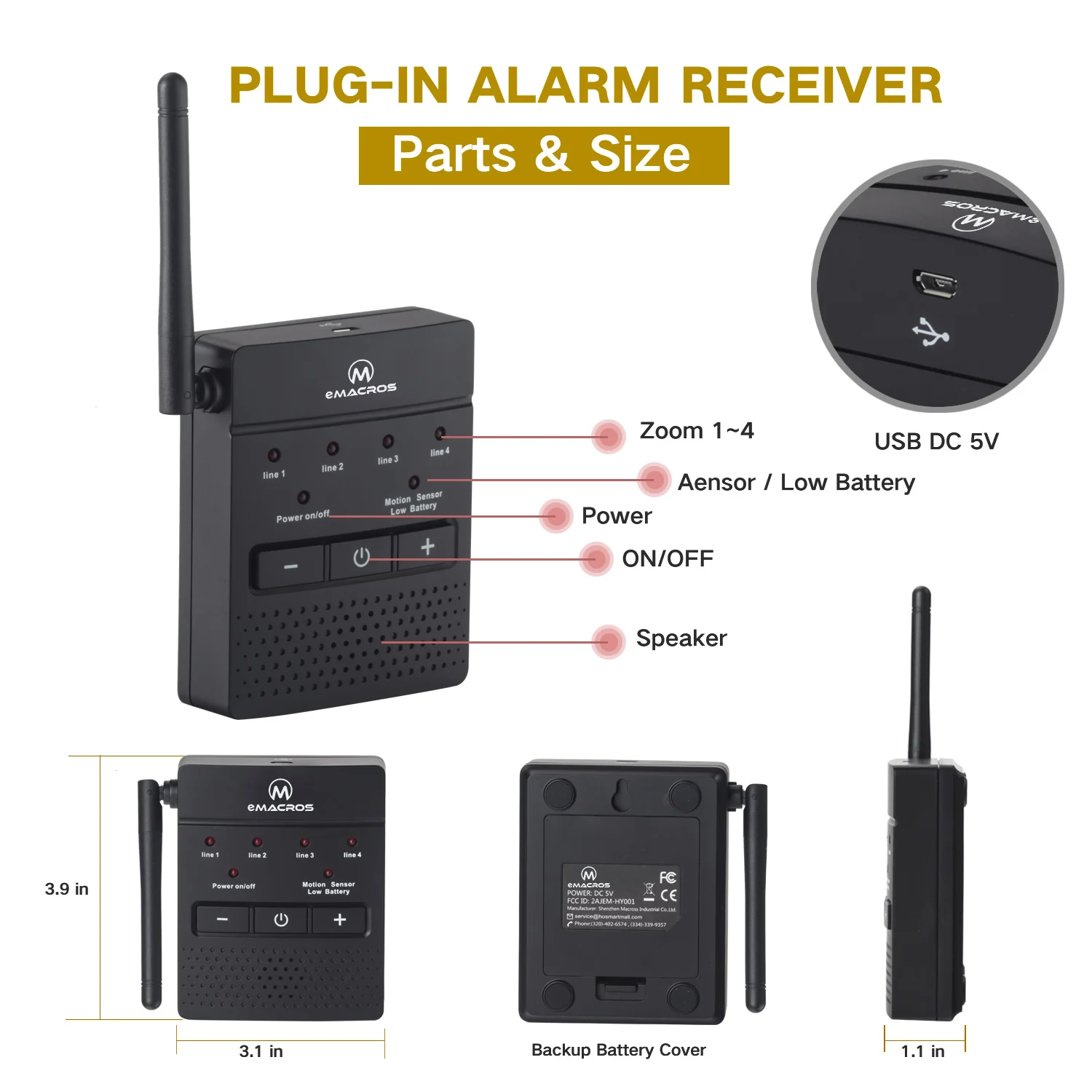 Hosmart 1/2 Mile Rechargeable Driveway Alarm Weatherproof Security