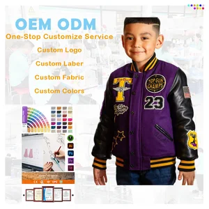 OEM Custom Logo Letterman Jacket Kids Varsity Bomber Coat Embroidery Patches Stand Baseball Leather Streetwear Jacket