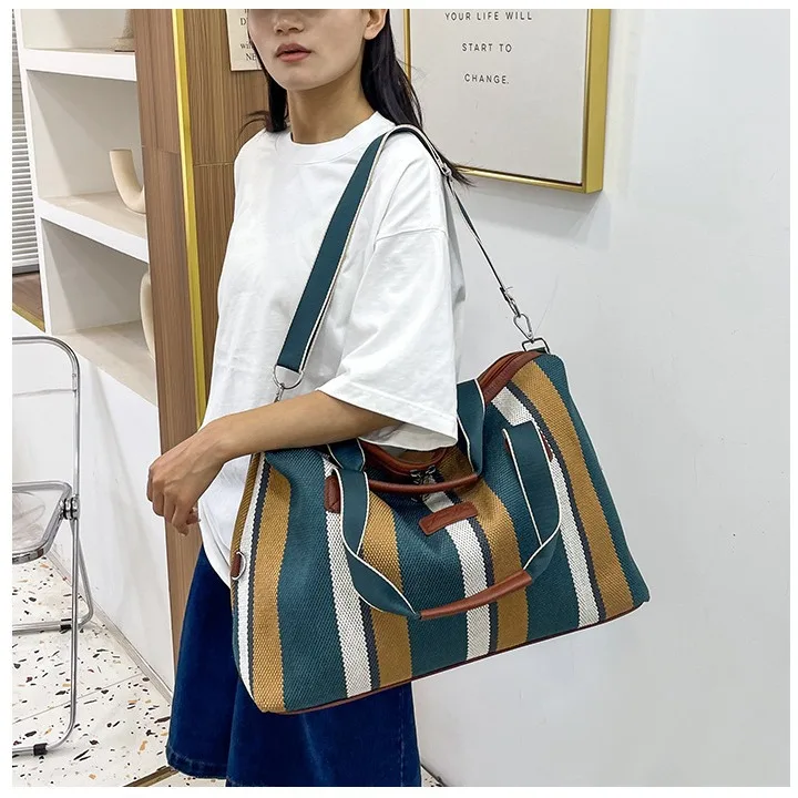 HANFEIZI Women Colorful Stripe Travel Overnight Crossbody Bag Short Distance Trip Bag with Handles