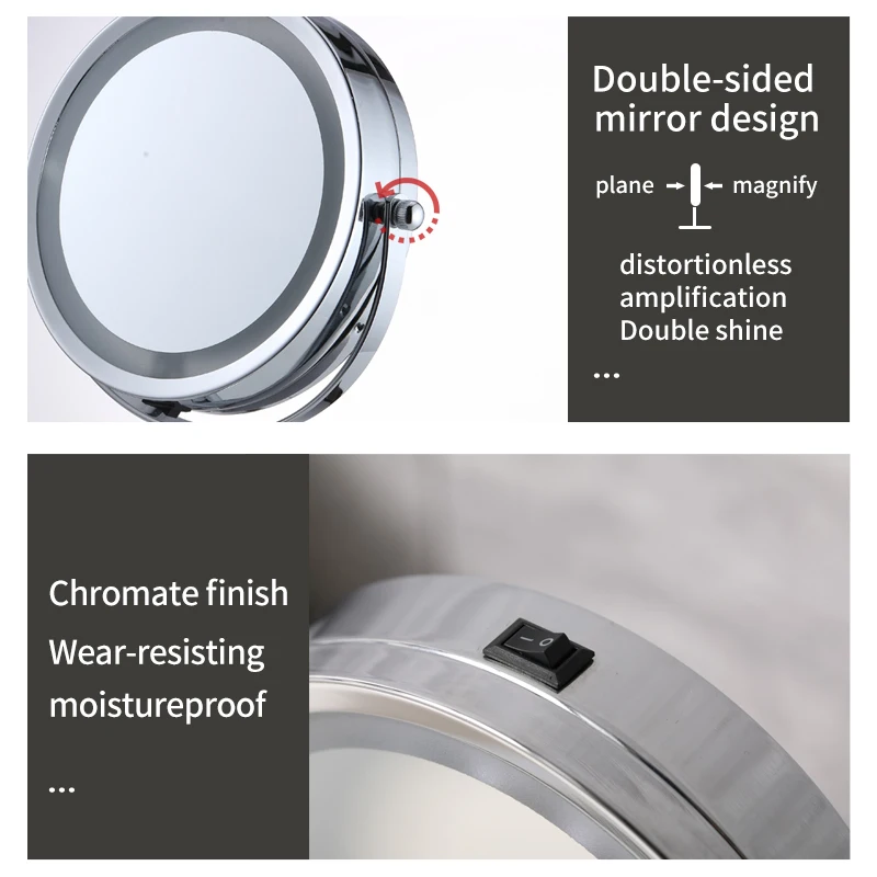 Wholesale Double Side Led Light Tabletop Mirror Lighted Cosmetic Mirror Magnifying Vanity Mirror
