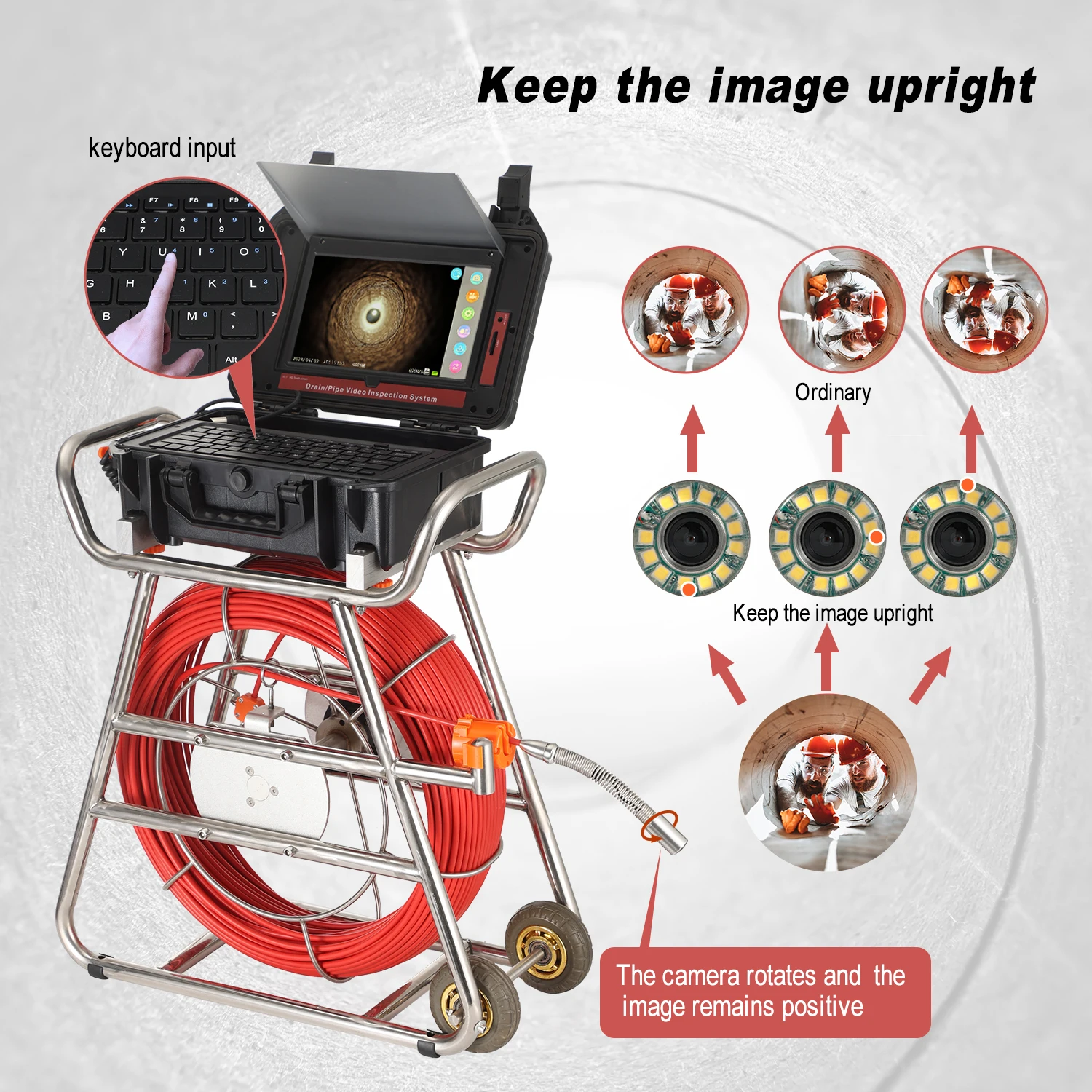Pipe Camera 10.1inch1080P Touch Screen 512Hz Transmitter Self-leveling Sewer Video Camera Meter Counter Inspection Camera Pipe With Locator details