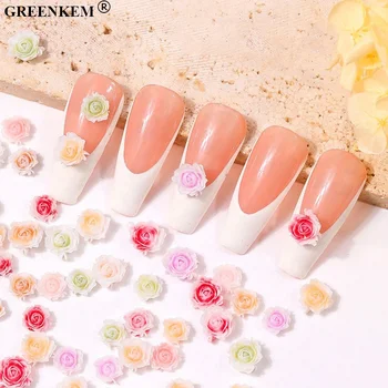 New 6-8mm Flowers Nail Accessories Resin Rose 100pcs Bag Nail Decoration Mini Camellia Rose Halo Dyed Resin Nail Charms