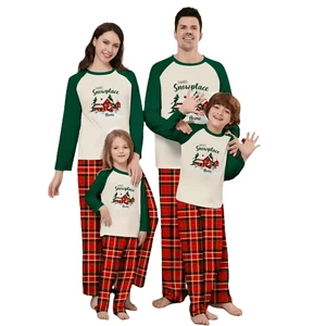 Fashion Print Christmas Pajamas Set Carton Pattern Family Sleepwear for Father Mother Kids for Winter Summer Autumn