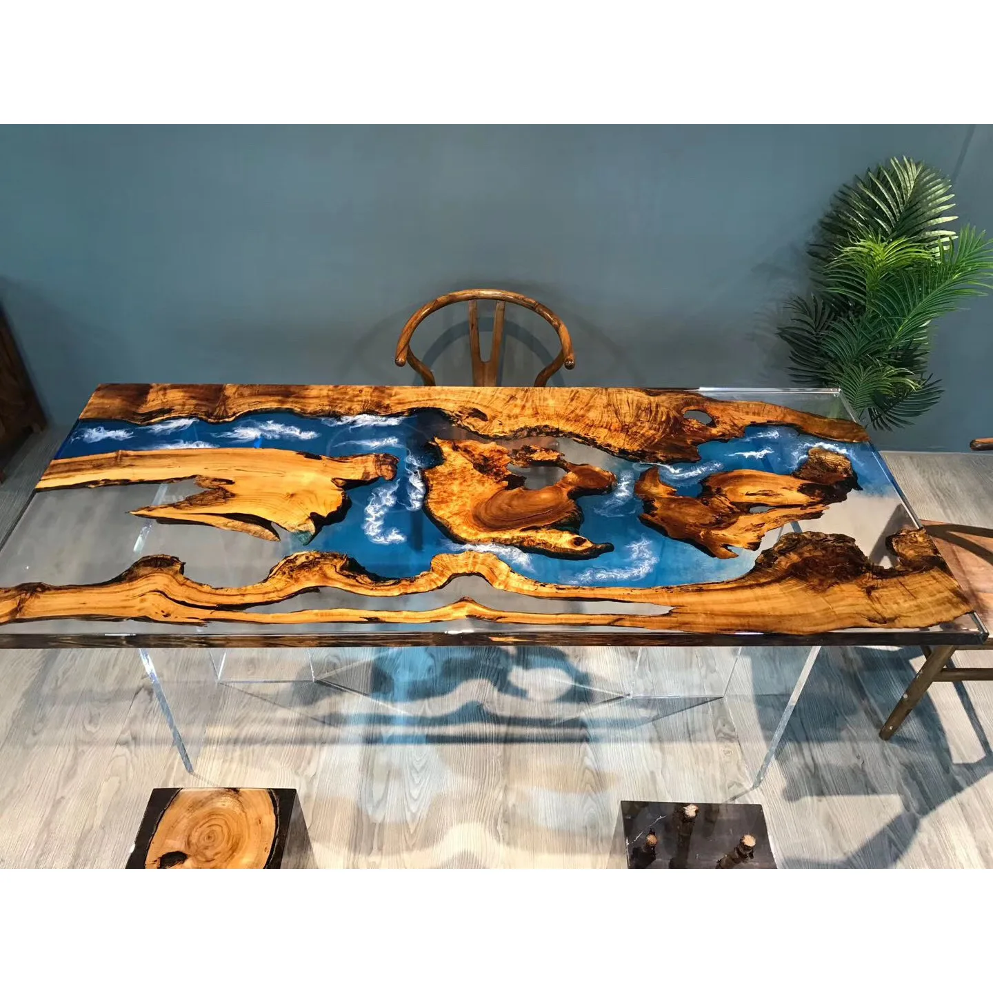 River Slab Table Dining Table Custom Epoxy Resin Walnut Wood Solid Home Furniture Kitchen Cabinets Modern Live Edge Dining Table