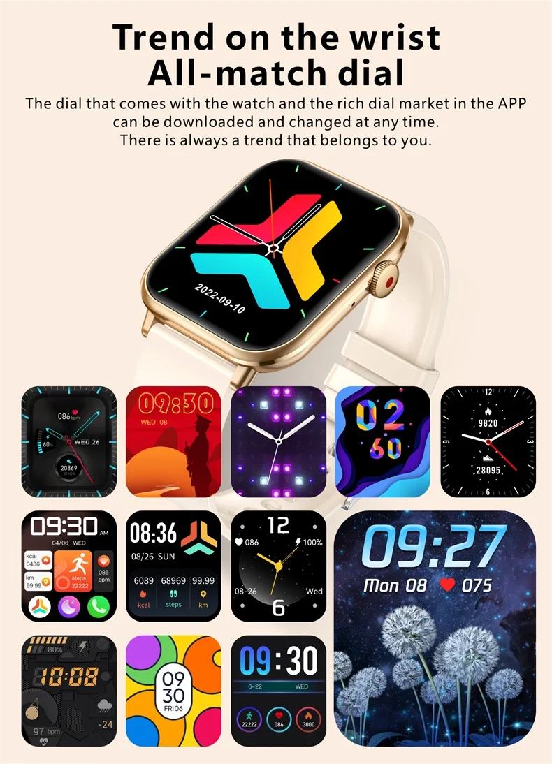 2023 Reloj QX9 Wearable Device Phone Call Smart Watches with Body Temperature BT Calling Sport Smartwatch with Big Screen