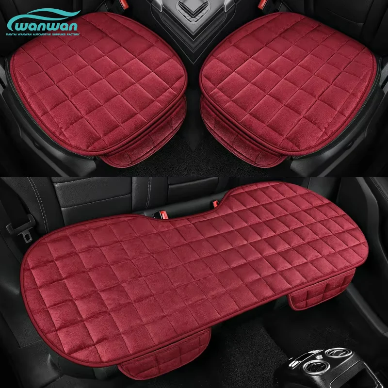Winter Car Seat Cushion Three-piece Single-piece Backless Plush Front Seat Cover Non-Slip Square Design Cooling Free Car