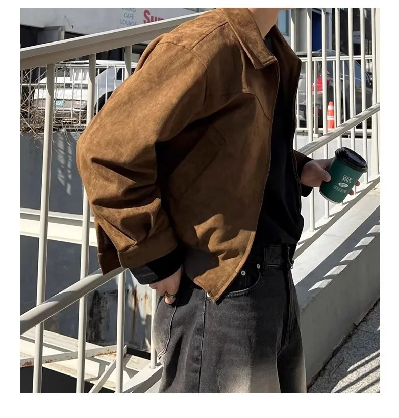 Melard Outfit American Retro Brown Jacket Men Spring Autumn Vintage Short Streetwear Bomber Jacket manufacture