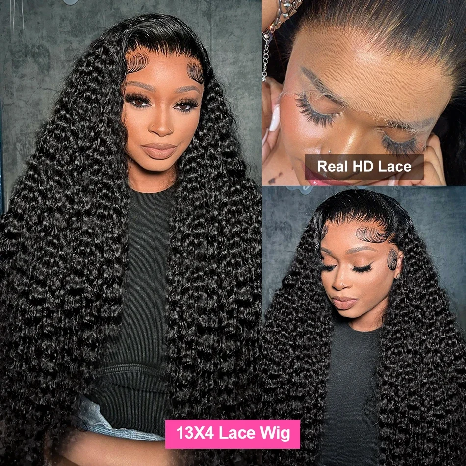 Parrucca frontale con onda profonda da 32 pollici, parrucca frontale in pizzo trasparente a 360°, per capelli umani, per donne_voghion.com