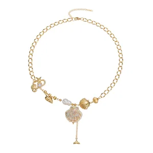 Ocean Series Necklace for Women Stainless Steel 18k Gold Plated Shell Pendant Boho Beach Jewelry Bulk