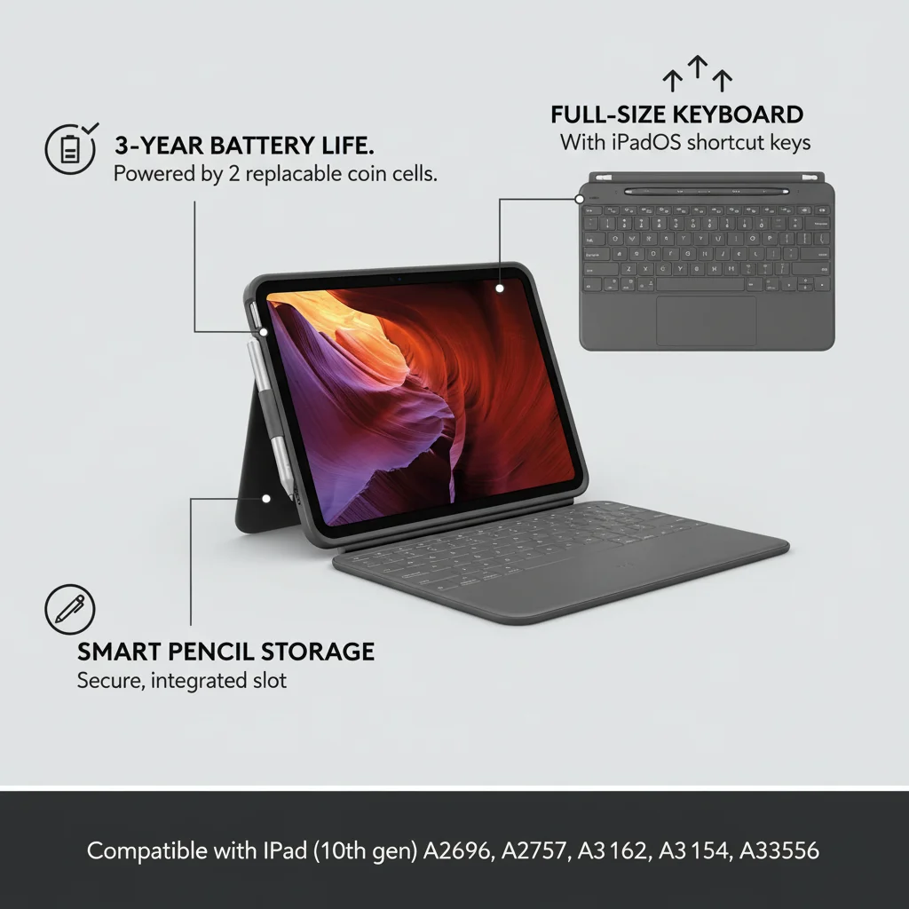 product slim folio keyboard case for ipad 10th gen  a16 with integrated bluetooth wireless keyboard for ipados shortcuts laudtec-10