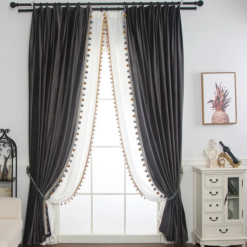 luxury pom poms curtain for living| Alibaba.com