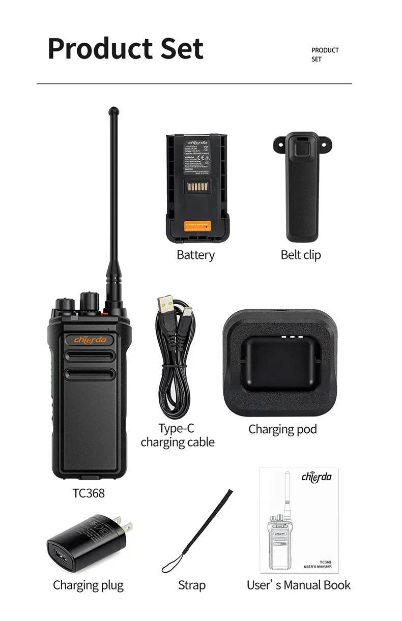 Chierda TC368 Long Range 10w Two Way Walkie Talkie Reduce Noise Handheld Radios for Security bar Outdoors