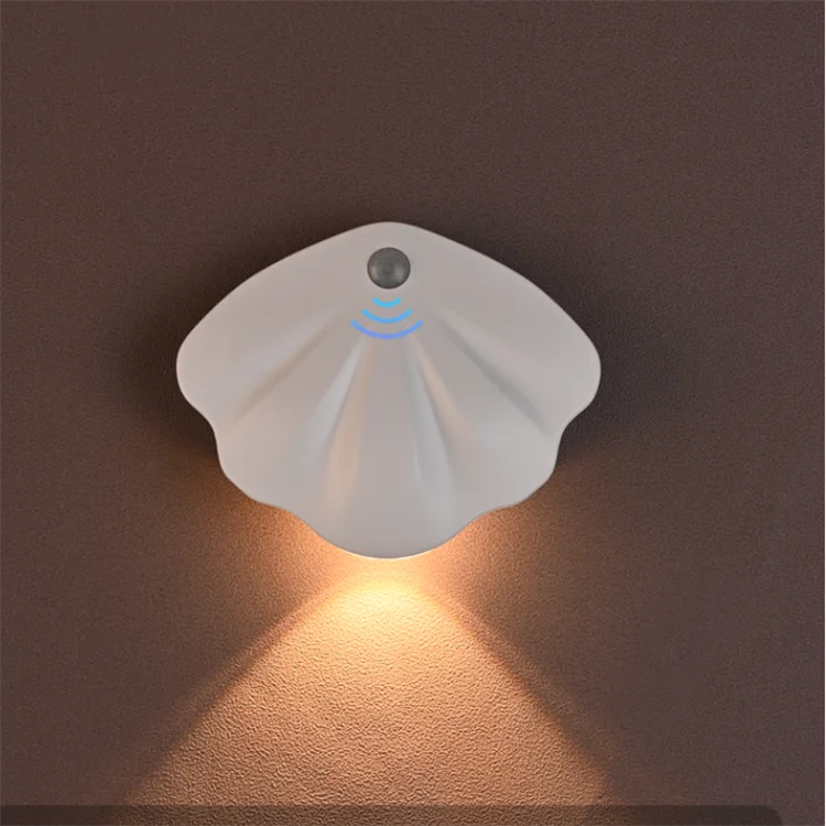 Shell Shape Rechargeable Wireless Magnetic Wall Sconces Pir Motion Sensor Night Lights Wall Lamp Indoor for Home Decoration