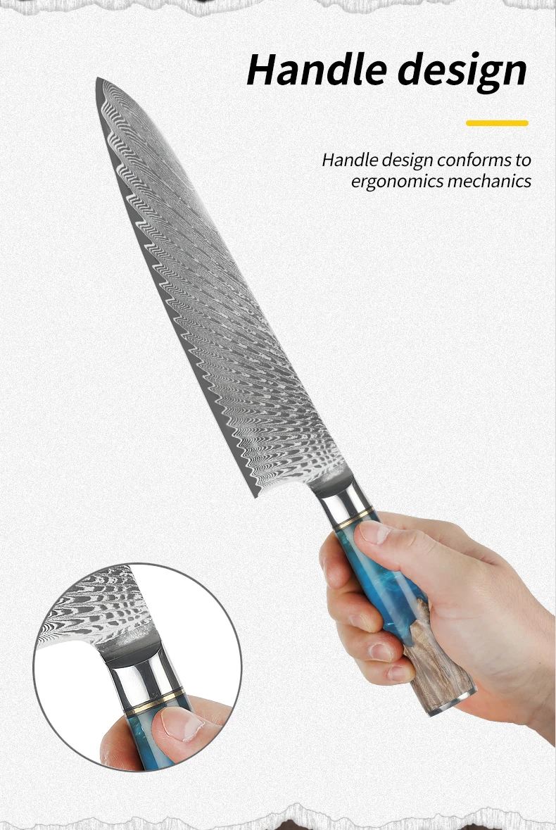 Chef Cooking 67layers VG10 Damascus Knife Set Japanese Kitchen Knives  Blue Resin Handle Damascus Steel Knife