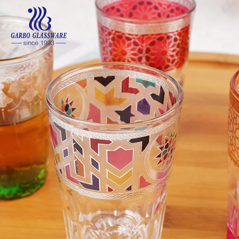 Оптовая продажа, 12 шт. в упаковке, роскошная Подарочная коробка, красочная наклейка, дизайн, мини-размер, 7 унций, марокканская Арабская чашка для кофе и чая, стеклянная кружка