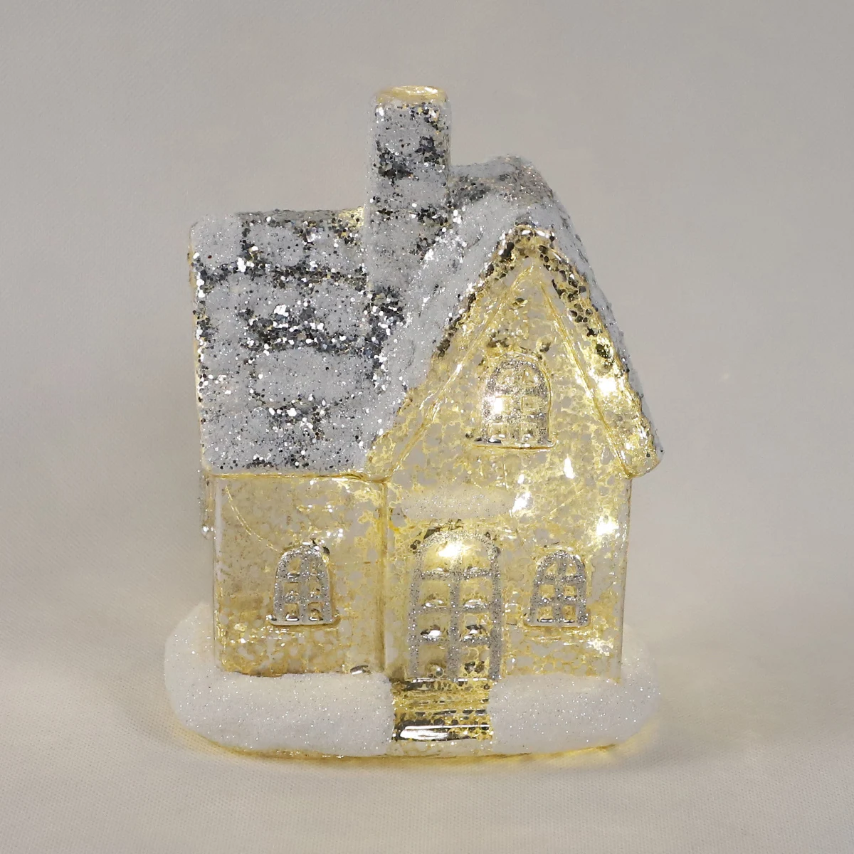 2024 New Year Winter Snow-covered  Golden Glitter Glass House Church Ornament Christmas Home Indoor Decoration Warm Tea Lights