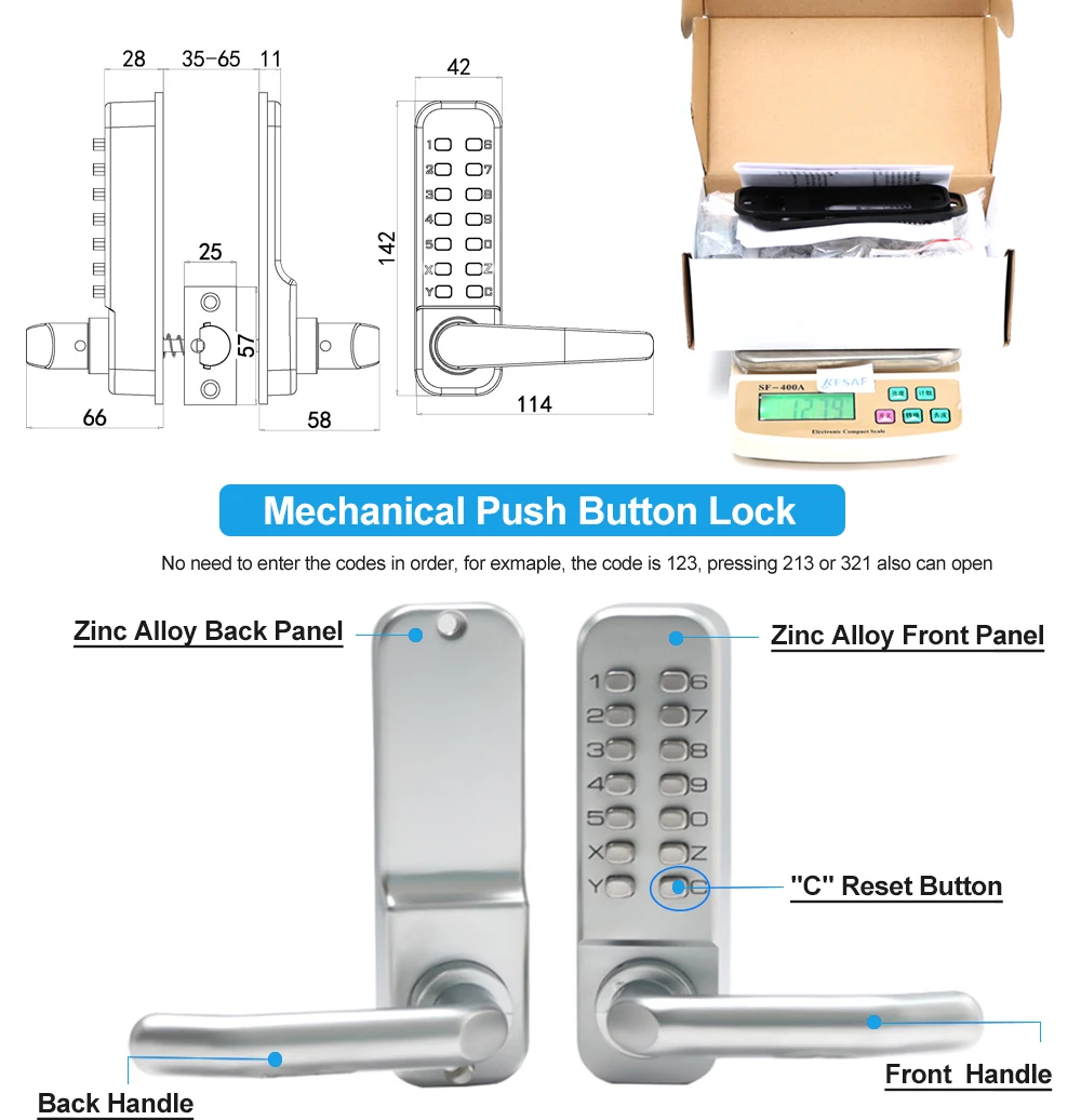 Waterproof Password Combination Push Button Lock Front Door Lock