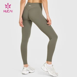HUCAI Custom Polyester Spandex Butt Lifting High Waist Silicone Fitness Gym Pants Yoga Leggings for Women High Quality