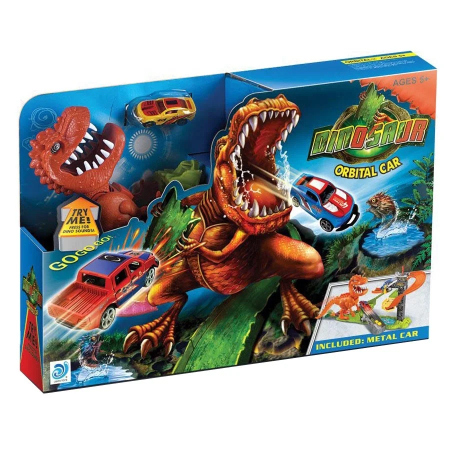 Conjunto de jogo de dinossauro trilho elétrico led carro diy