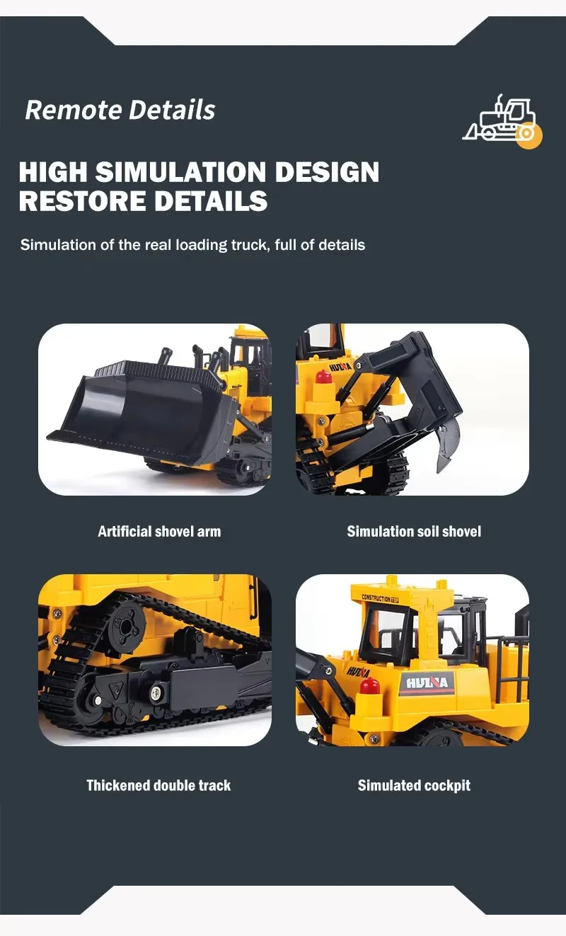 Hot Seller HUINA 1554 RC Truck 1:16 8CH RC Bulldozer for Kinds Gifts
