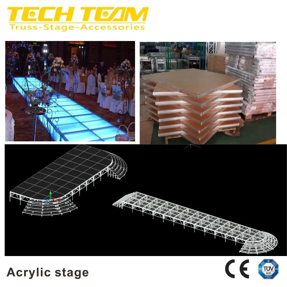 TECHTEAM Successful Case Outdoor Event Acrylic Clear Wedding Stage With Crystal Pillars