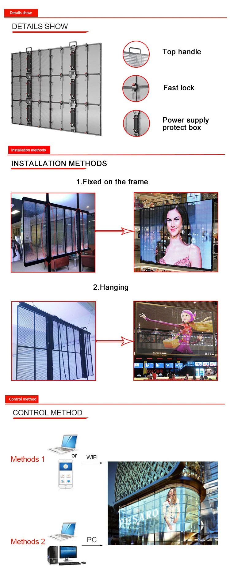 High Brightness No Steel Frame Advertising Glass Window Wall Transparent Led Display