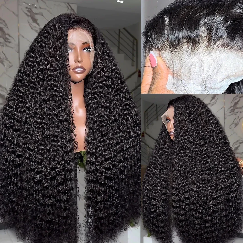 Parrucca frontale con onda profonda da 32 pollici, parrucca frontale in pizzo trasparente a 360°, per capelli umani, per donne_voghion.com