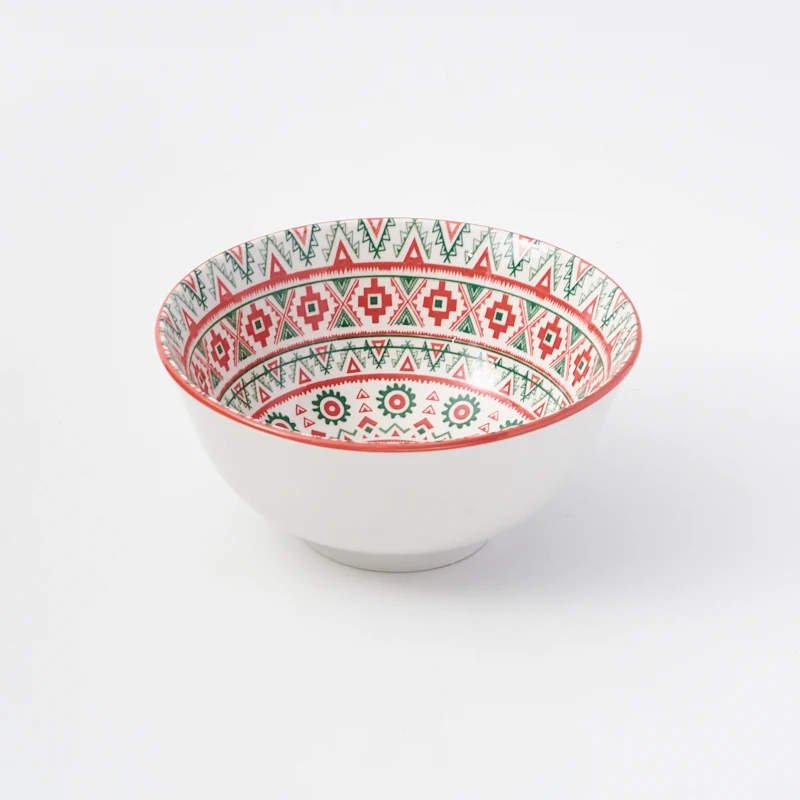Creative Double-Sided Printed Ceramic Rice Bowl 4.5 Inch Black and White Heat Resistant for Restaurant Use