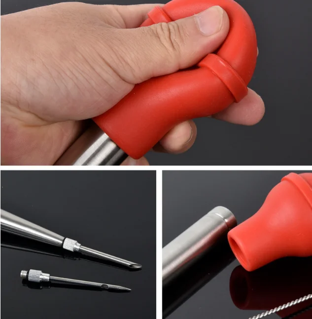 Manual Silicone and Stainless Steel Cooking Seasoning Pump Turkey Injector Meat Injectors for BBQ Turkey Baster Set details