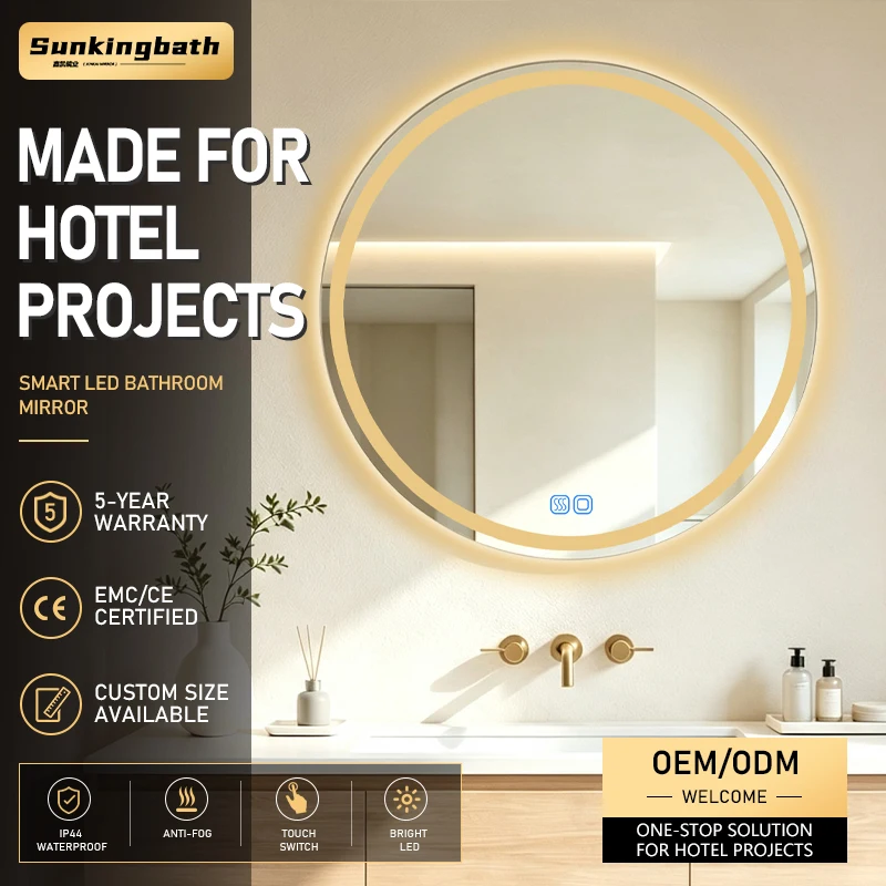 Modern Wall Mounted Round Smart Mirror Sensor Switch Frosted Defogging Led Mirror Silver Glass Bathroom Mirror with Led Light