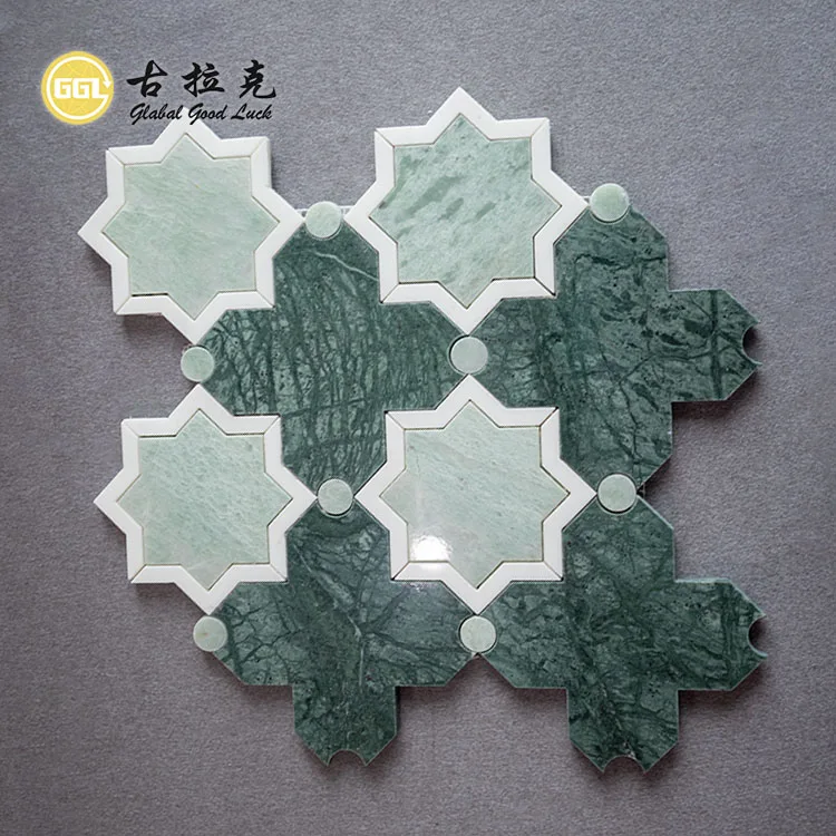 Modern Customized Flower Shape Green Stone Mosaic Wall Floor Tile Waterjet Marble Mosaics factory