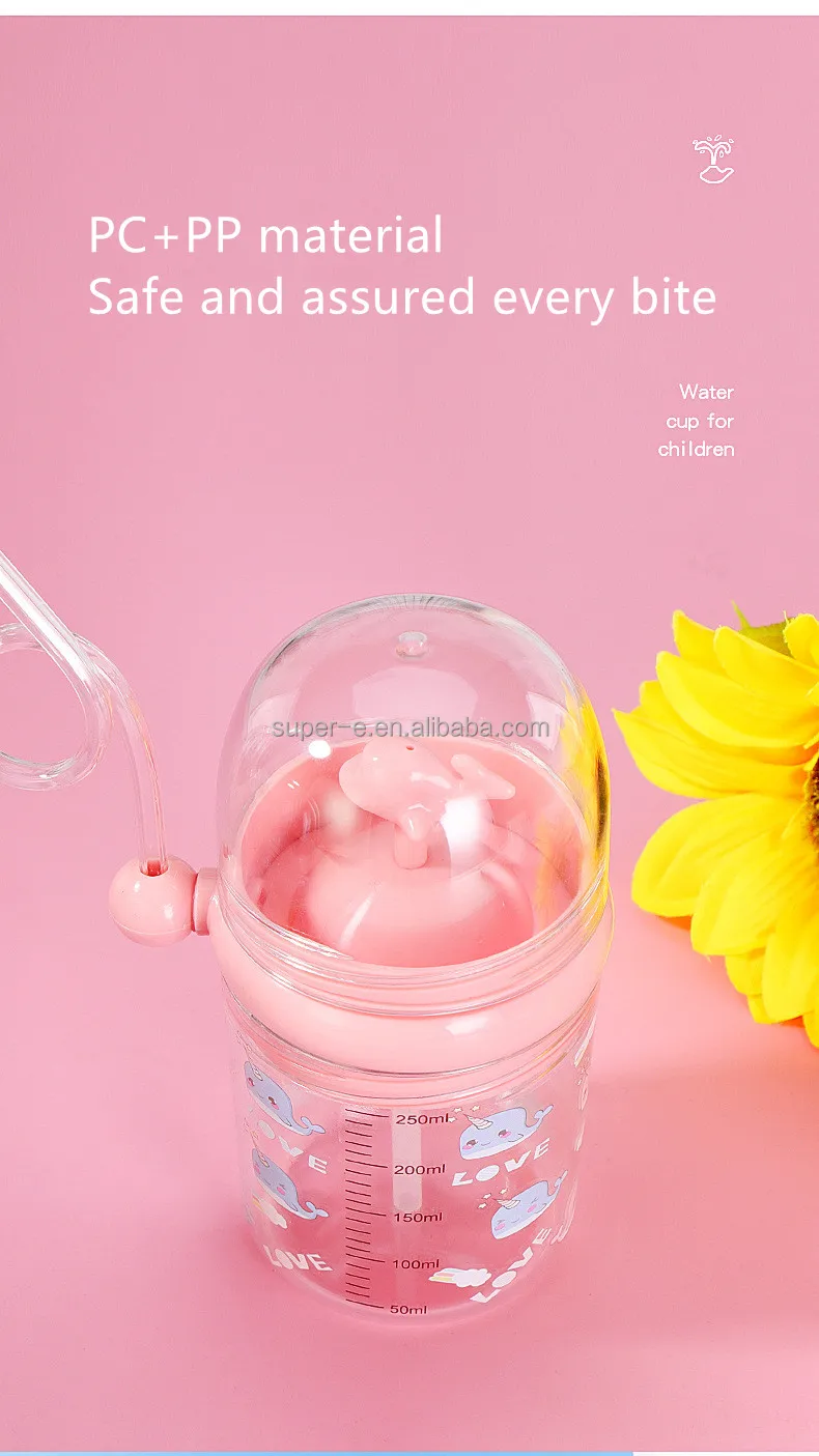 250ml Plastic Kids Funny Whale Water Spray Drinking Cup With Lid