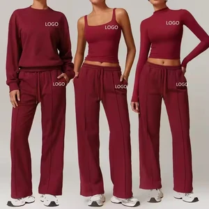 Wholesale Custom 0em Activewear Set Women Sweatpants Long Sleeve Sweatshirt 2/3/4 Piece Custom Print Active Wear