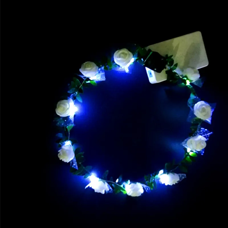 Fashband Coroncina con fiori a LED che si illuminano, corona per capelli, per festival, feste di Halloween, copricapo per donne (rosa