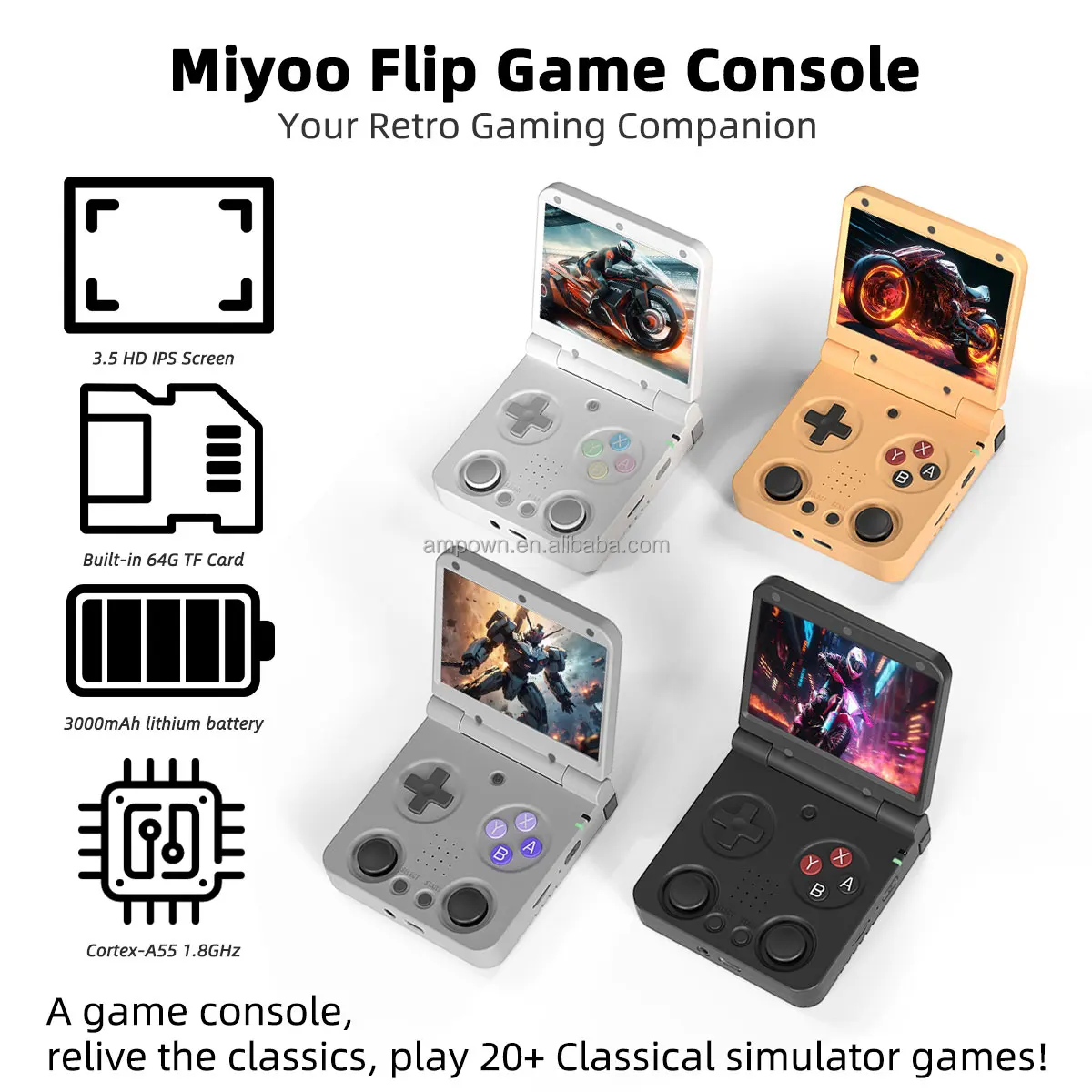 MIYOO FLIP V2 Folding Game Machine Portable Handheld Game