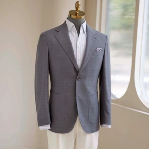 Haute Couture Men's Gray Wool Fabric Single Breasted V-Neck Collar Bespoke Wedding Suit High Quality Plus Size Design Blazers