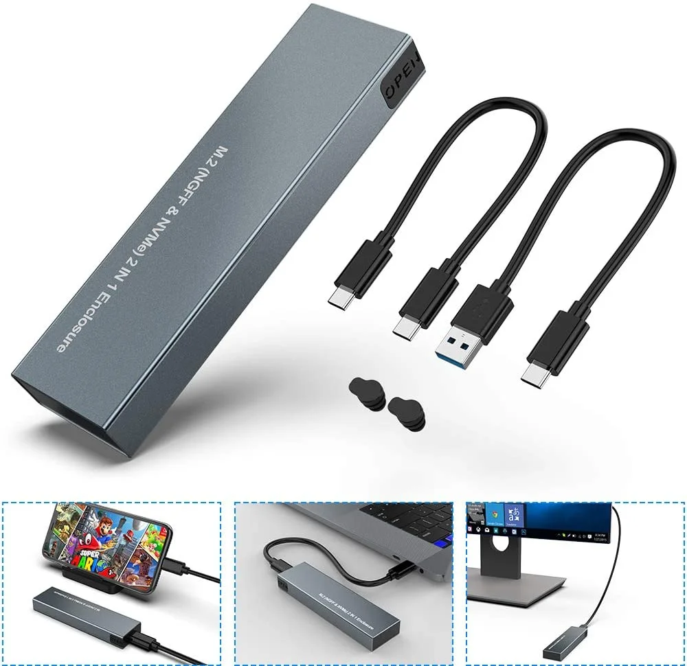 If you are searching for a supplier of a product with perfect quality control and highly competitive prices, which gives you an advantage in expanding your local market, then contact us now!  Competitive suppliers of  2 in 1 Ssd Enclosure Support Both Nvme Pcie and Sata Ngff B Key M Key B+M Key 30 42 60 80 External Hd Ssd Case Ssd for Mini Case