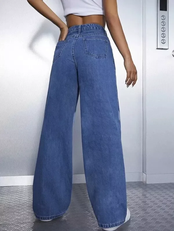 High Waist Heart Print Washed Wide Leg Jeans Vintage Jeans High Quality Loose Straight Jeans