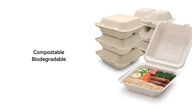 To Go Boxes For Food Pony Packaging 500 Pack Compostable Clamshell Food Containers, 7x5 Inch Disposable To Go Containers With Lids, 100% Compostable Heavy-Duty To Go Boxes, Eco-Friendly Paper Containers For Food