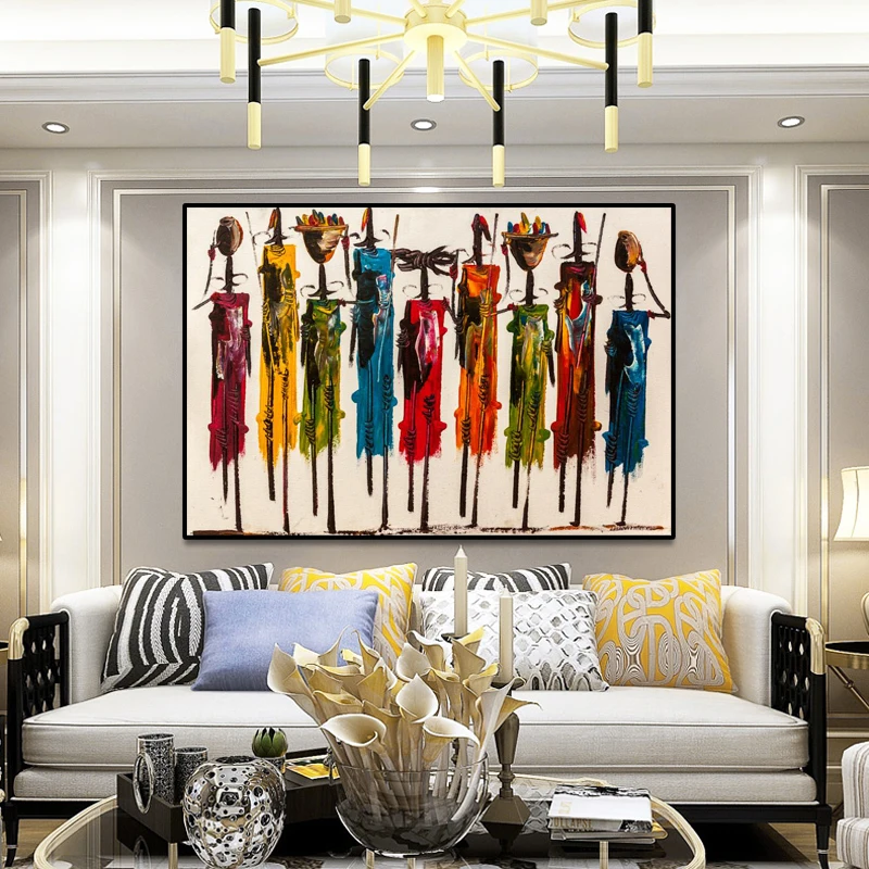 Abstract African Woman Oil Painting on Canvas Posters and Prints Wall Art Portrait Pictures for Living Room Home Decor No Frame