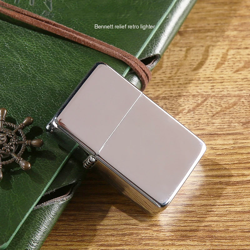 Square Alloy Shell Silver Shell Lighter Custom logo Carving Windproof Flip Cover Kerosene Torch Lighter