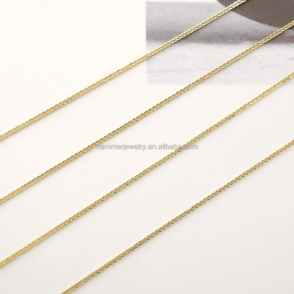 Wholesale 14k 18k Solid Gold Chain 0.85mm 1.0mm Flat Wheat Chain Selling By Rolling Feet For