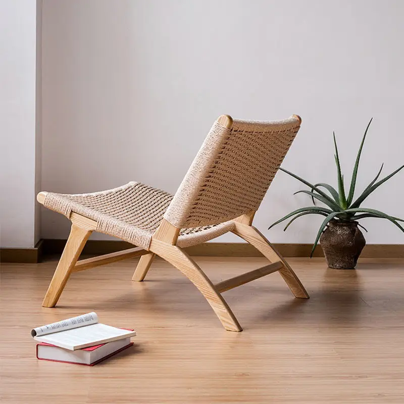 Wood Rope Bench Chair Solid Wood Frame Woven Rope Seat