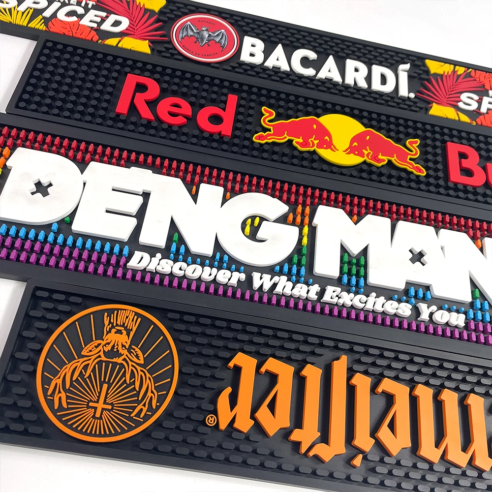 Best Selling Pvc bar Mat  2024 Online Custom Logo Soft Rubber Beer Bar Mat Cocktail  Drip Mat