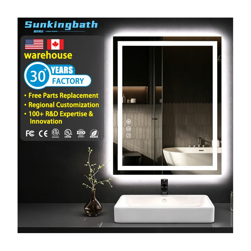 Villa Rectangle Touch Led Salon Mirror Anti Fog Espejos Inteligentes Fogless Shower Mirror Smart Bathroom Mirror with Led Light